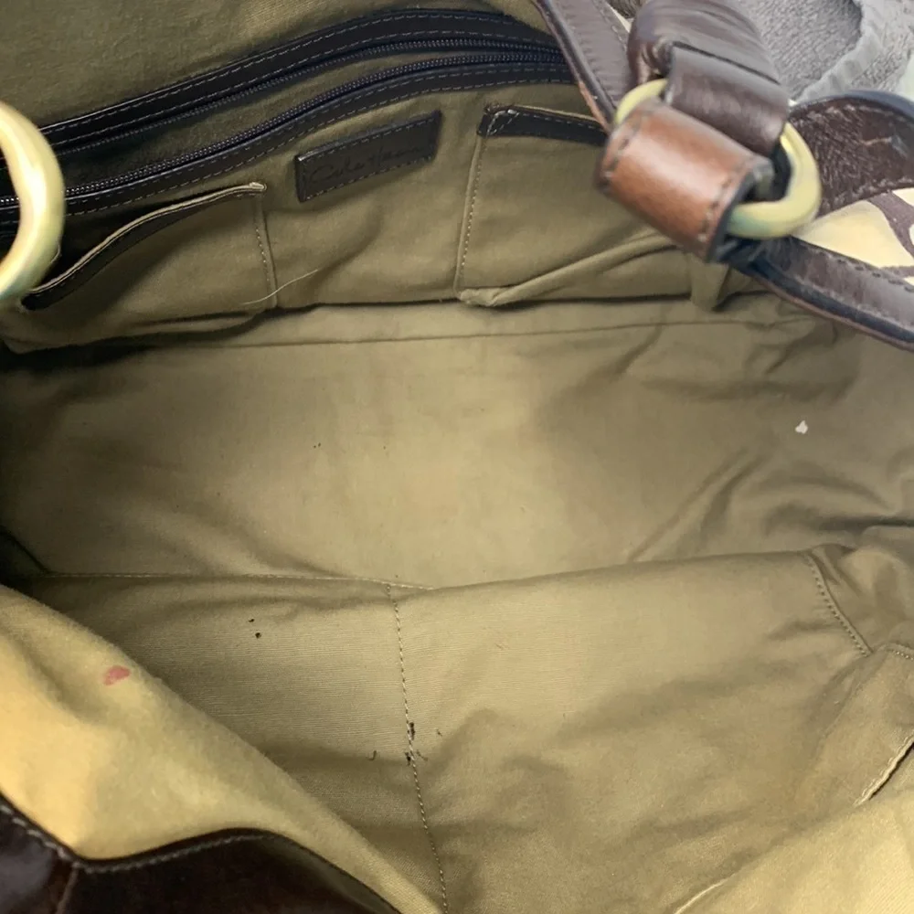 Cole Haan GENEVIEVE Triangle Leather & Woven Canvas Tote